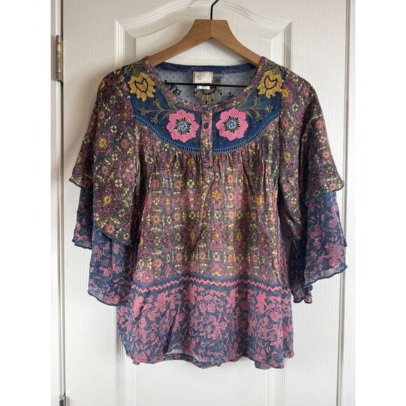 Anthropologie Postmark Women's Ciutadella Floral Embroidered Boho Top Size XS - Picture 1 of 12